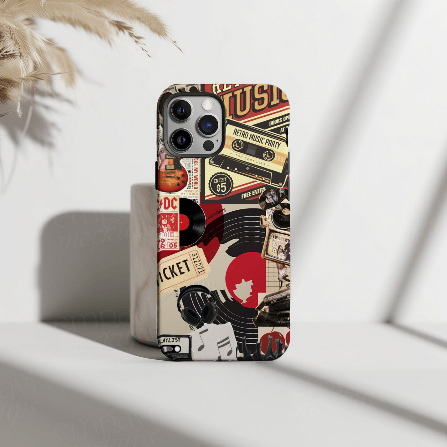 Retro Music Collage Printed Mobile Cover | Vintage Vinyl HD Phone Case