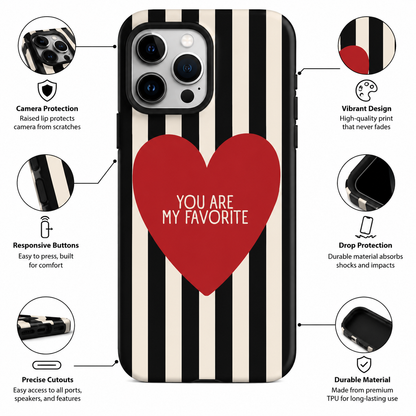 Black & White Striped Heart Phone Cover