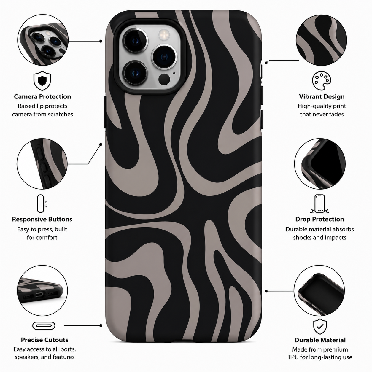 Black & White Abstract Wave Phone Cover