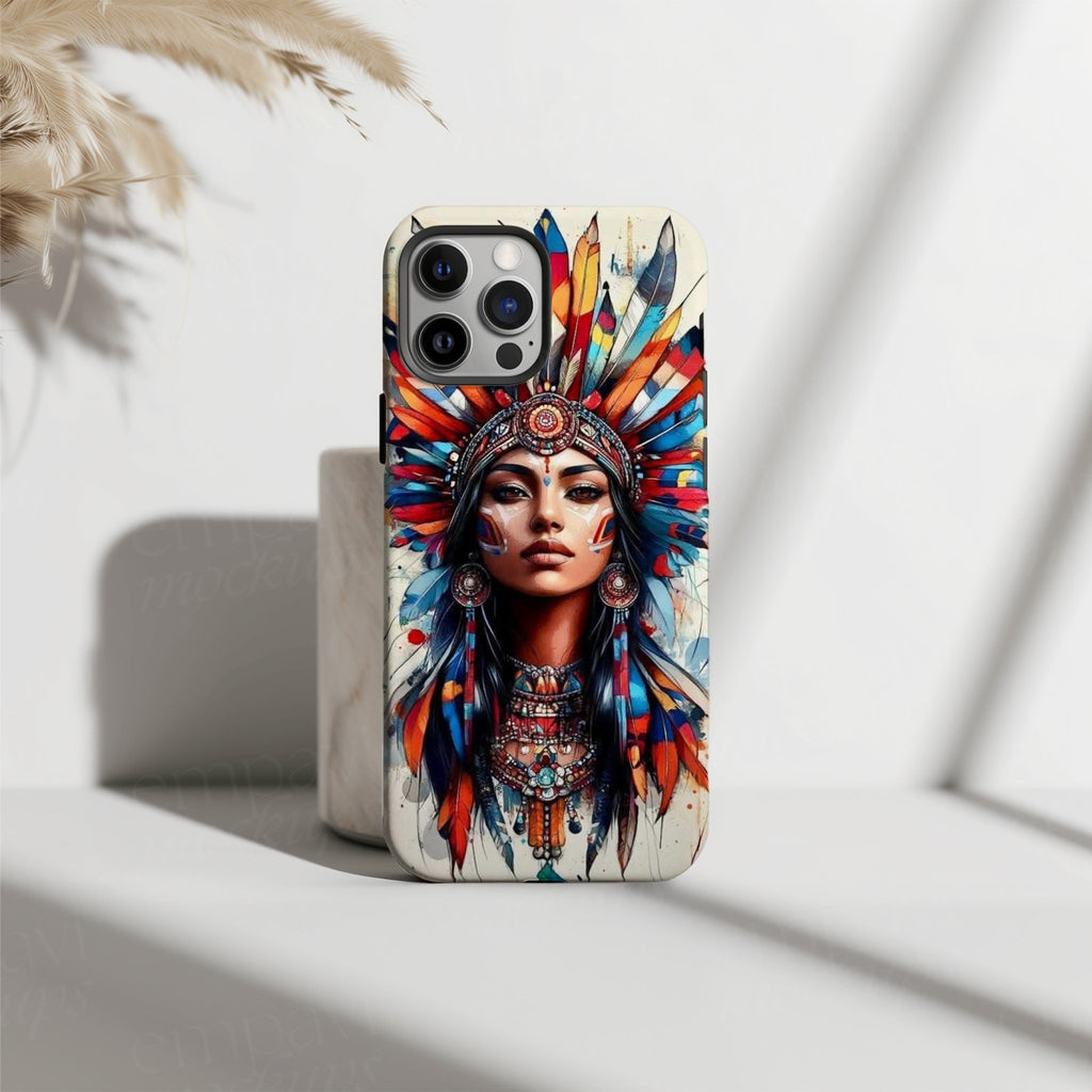 Colorful Tribal Queen Bohemian Feather Art Phone Case