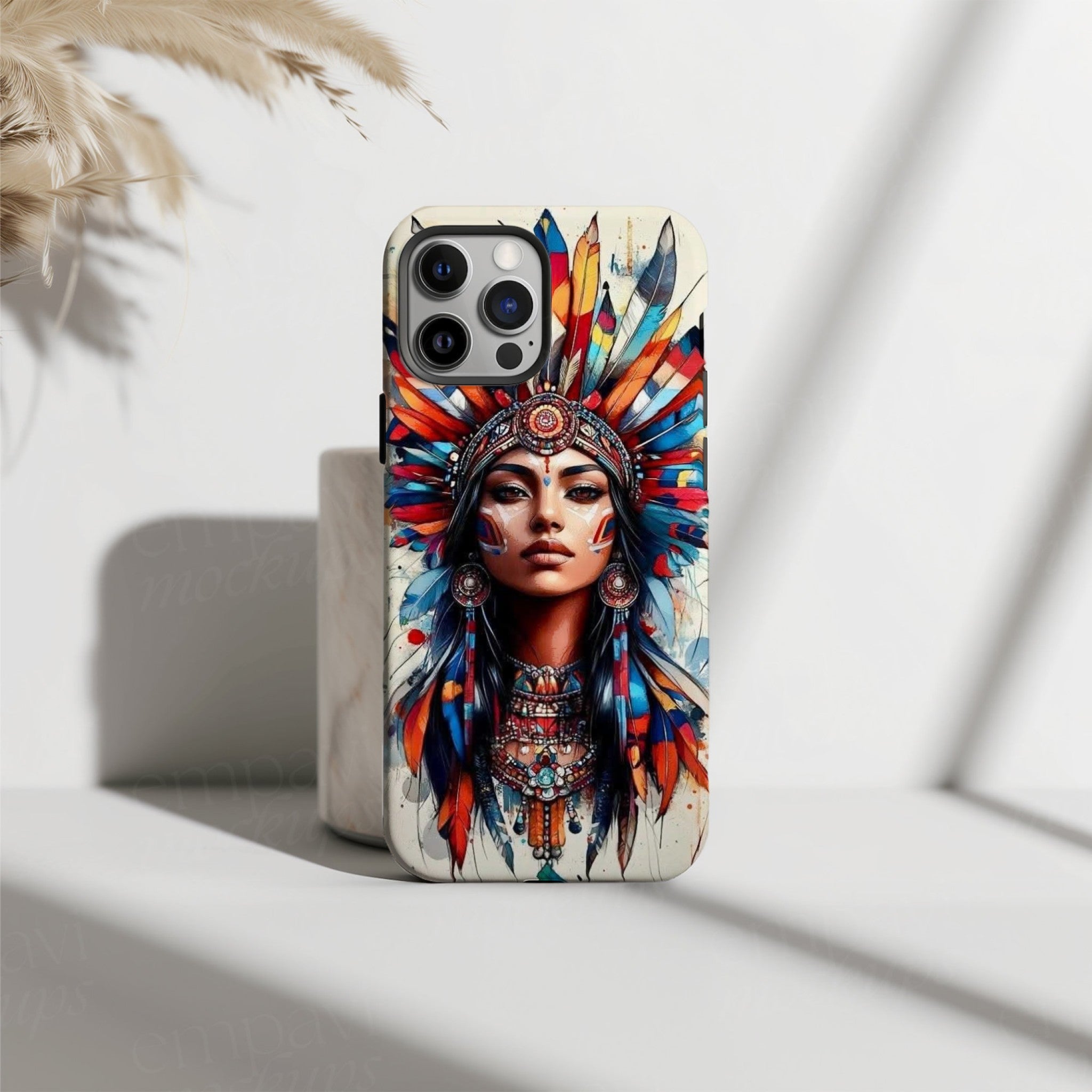 Colorful Tribal Queen Bohemian Feather Art Phone Case