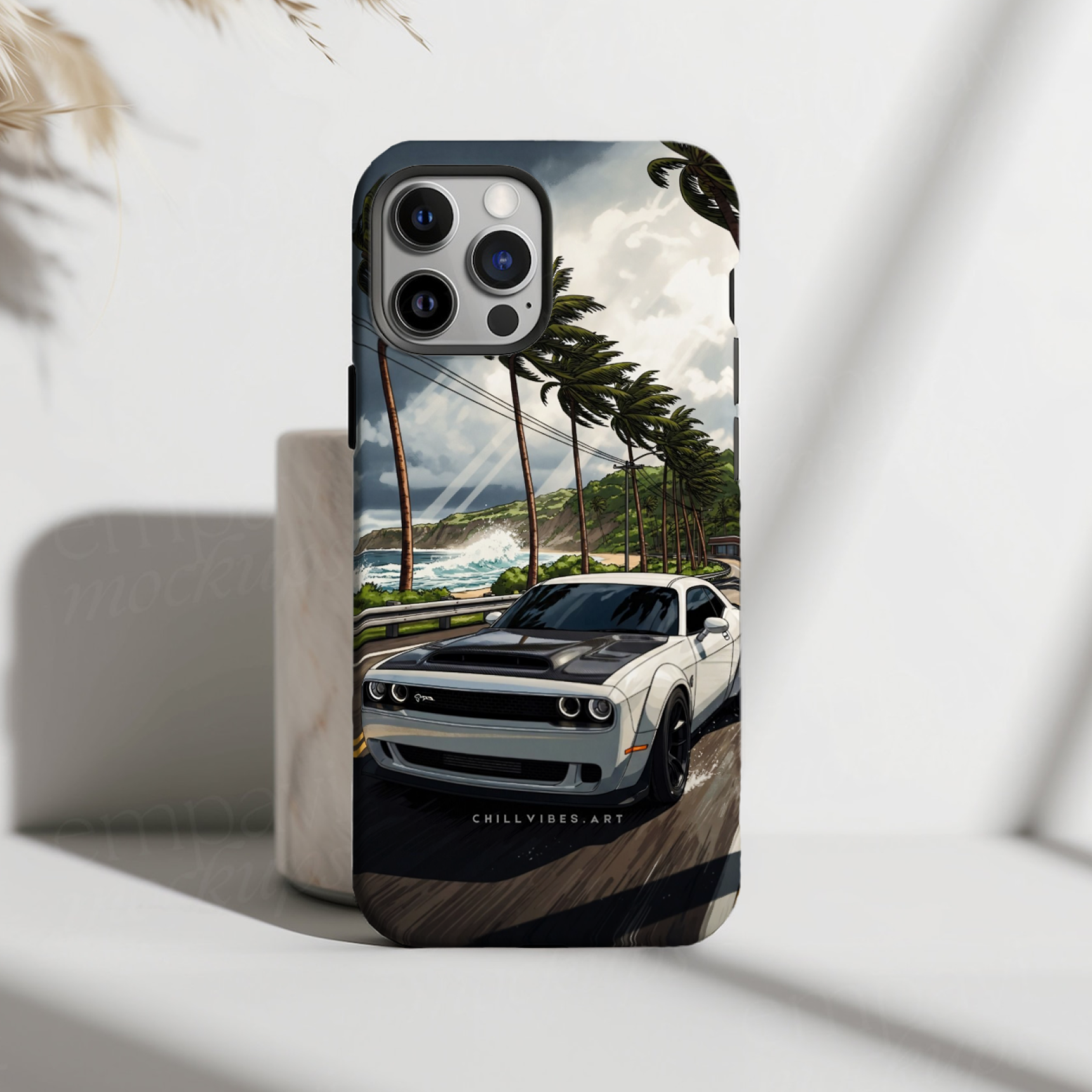 White Muscle Car Premium HD Print Case