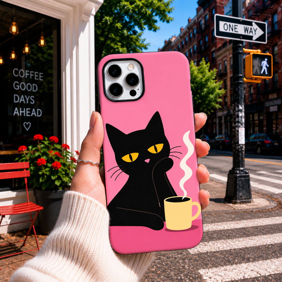 Pink Cat Coffee Phone Cover
