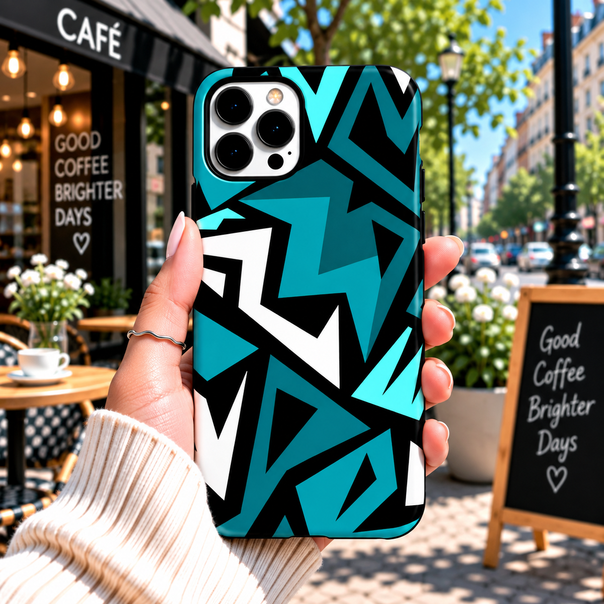 Geometric Cyan Premium Printed Phone Case