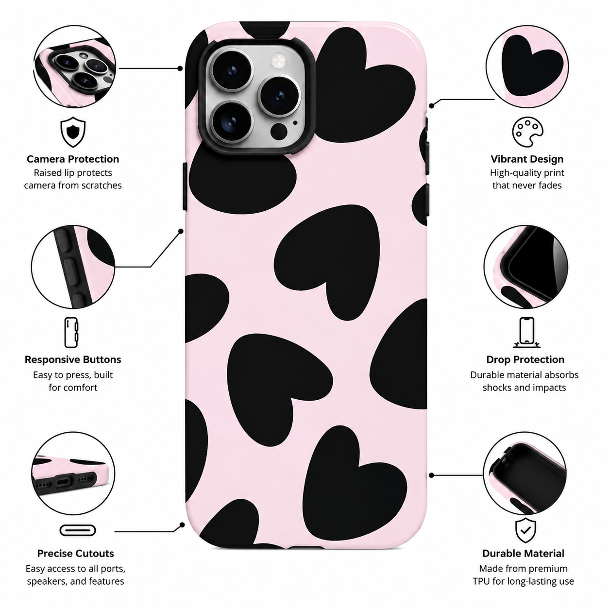 Pink Heart Pattern Phone Cover