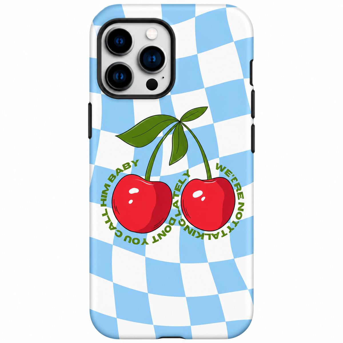 Blue Cherry Checkered Mobile Cover
