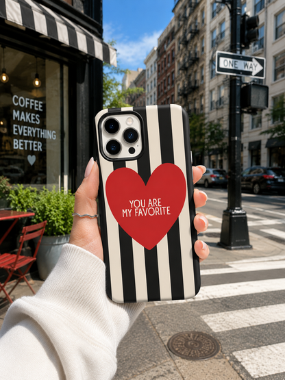 Black & White Striped Heart Phone Cover