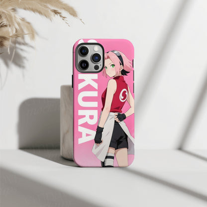 Pink Ninja Heroine Anime Mobile Cover | Cherry Blossom Warrior Aesthetic Case