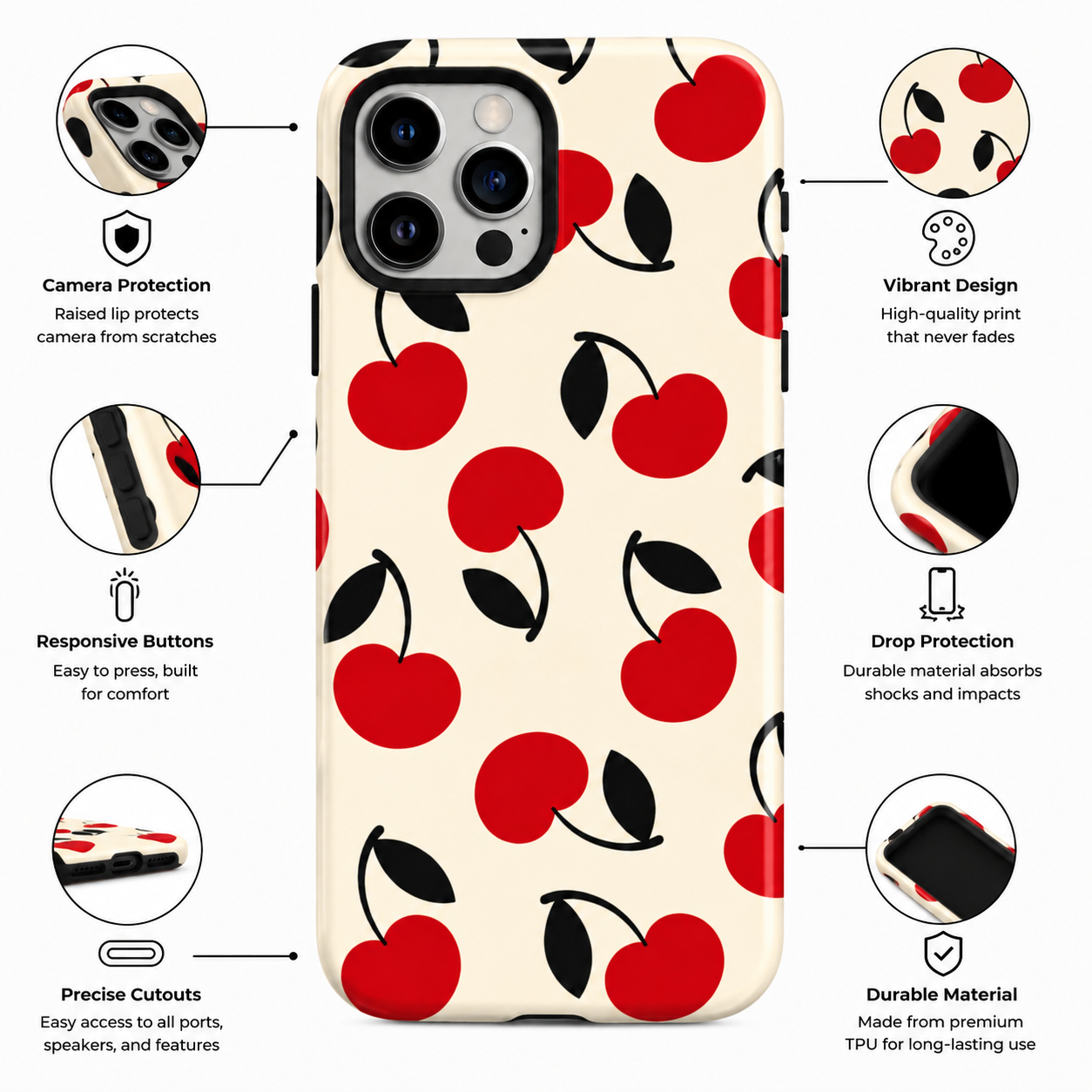 Red Cherry Pattern Phone Cover