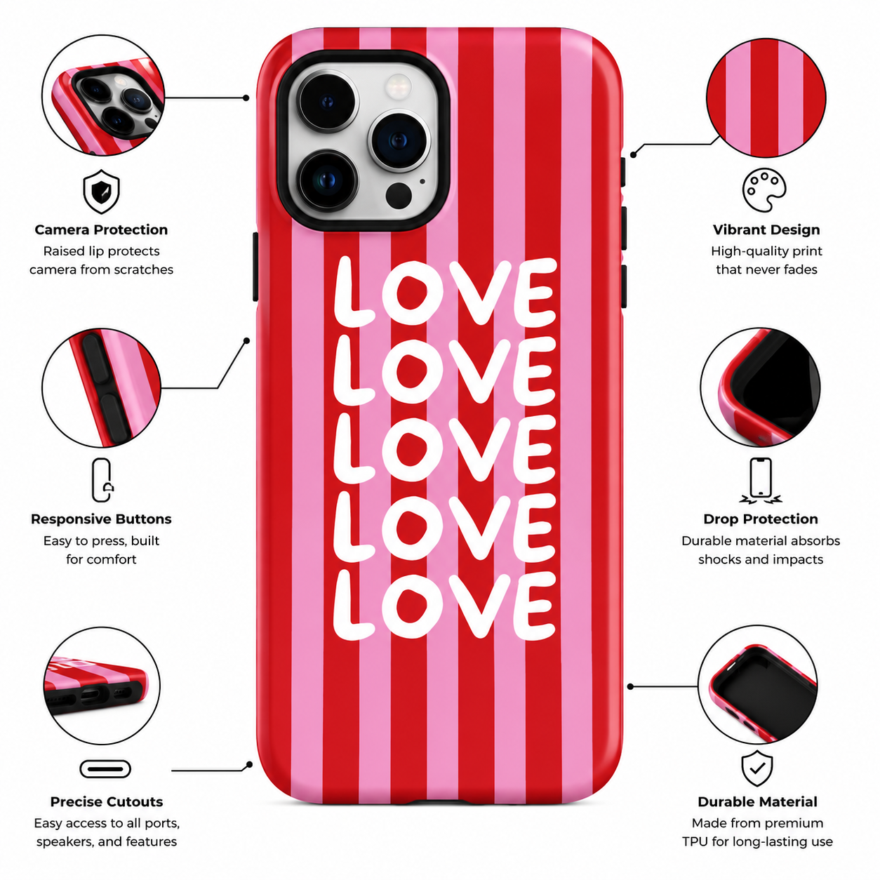Red & Pink Love Stripes Phone Cover
