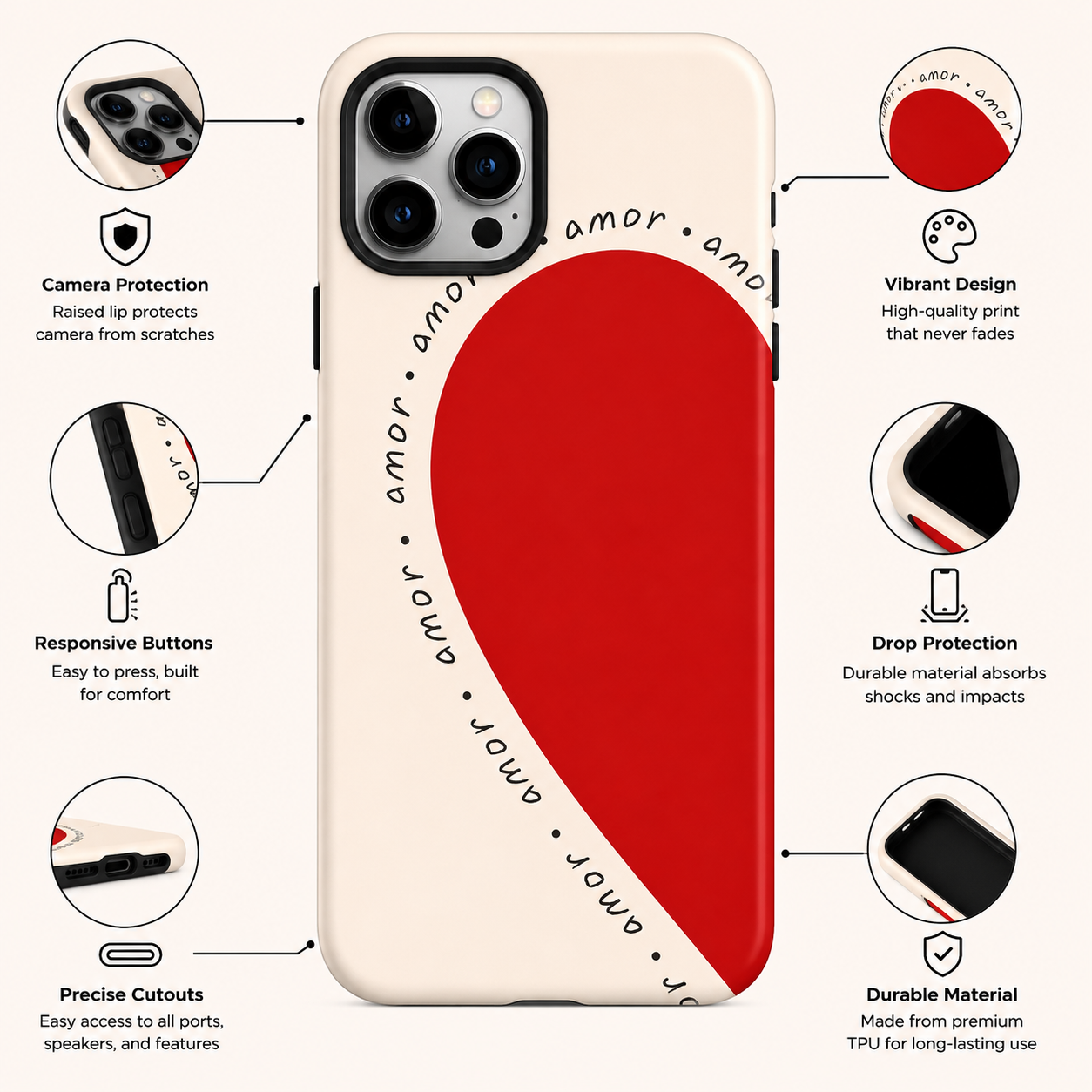 Minimal Red Heart Love Phone Cover