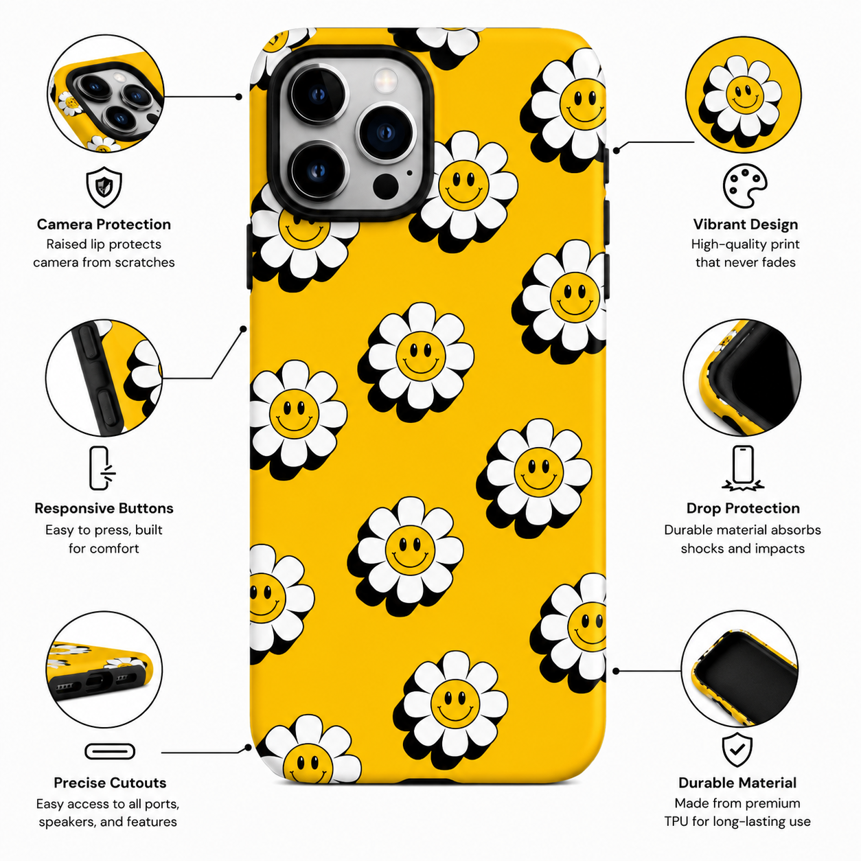 Yellow Smiley Daisy Phone Cover