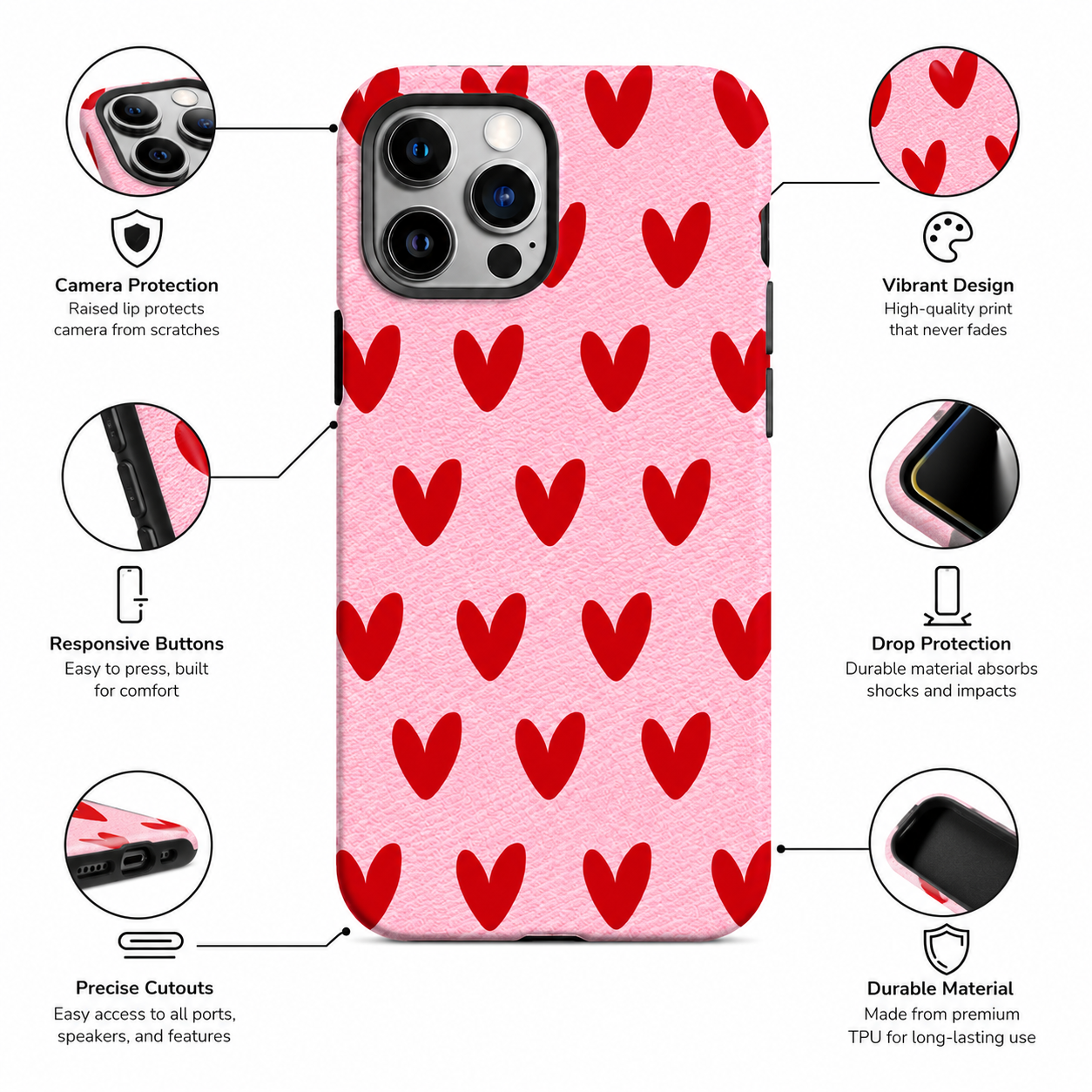 Pink Hearts Mobile Cover