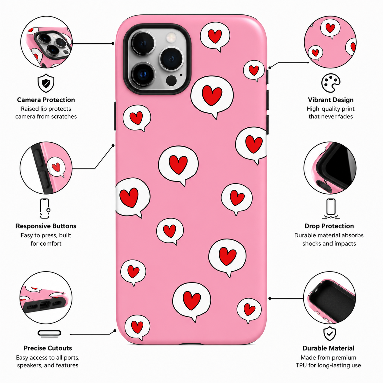 Pink Heart Speech Bubble Phone Cover